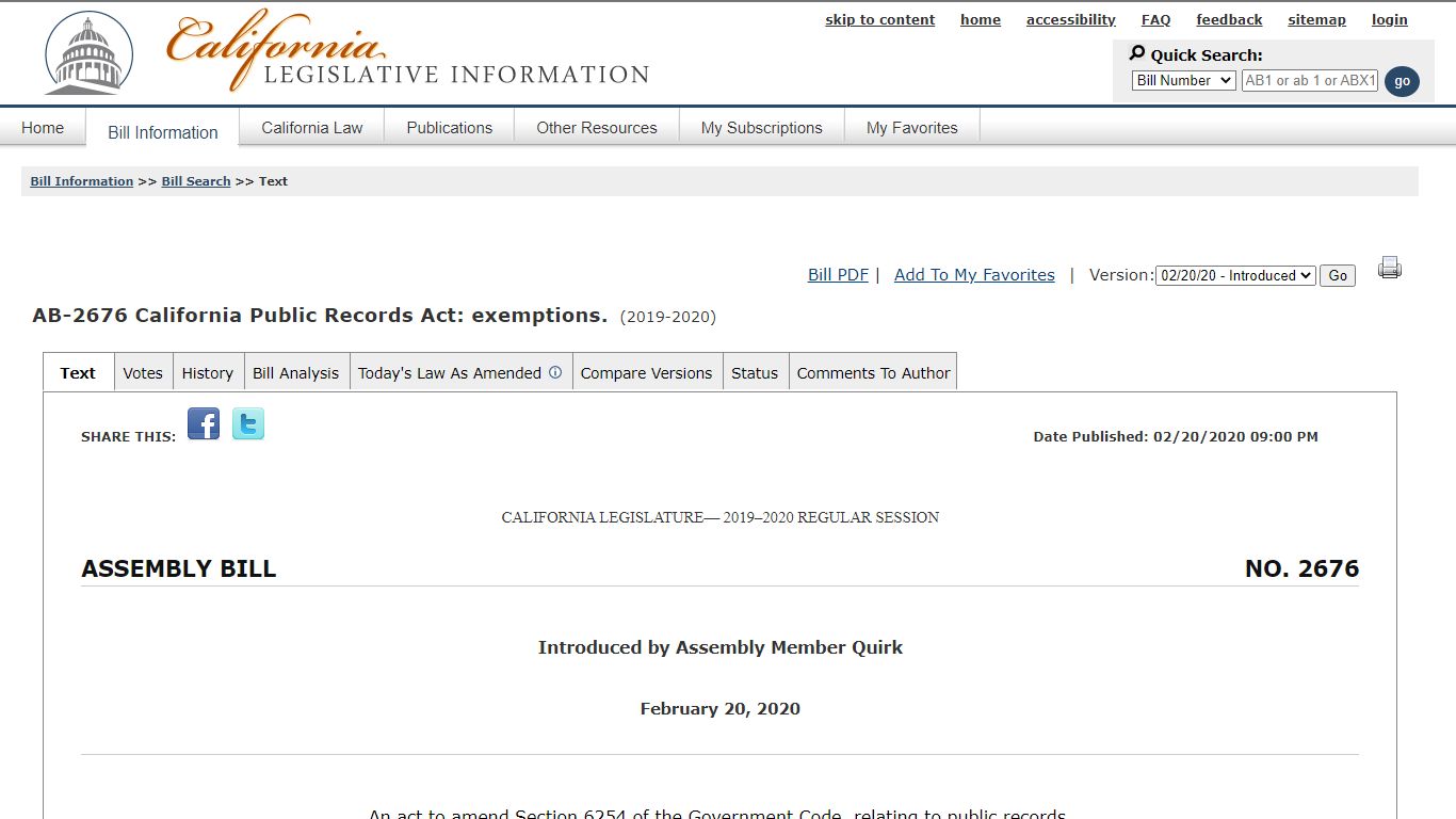 Bill Text - AB-2676 California Public Records Act: exemptions.