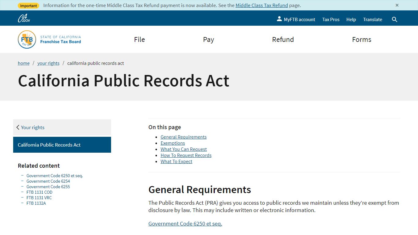 California Public Records Act | FTB.ca.gov