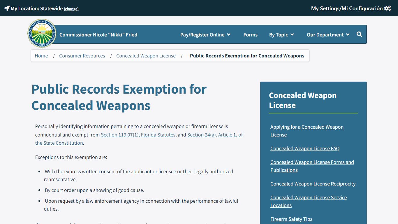 Public Records Exemption for Concealed Weapons / Concealed ...